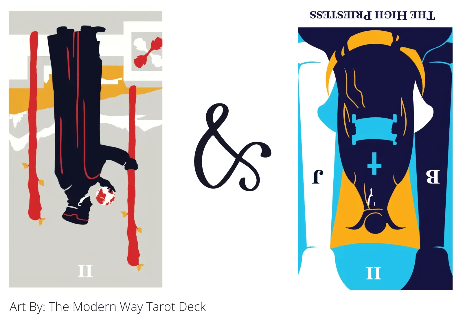 two of wands reversed and the high priestess reversed tarot cards together