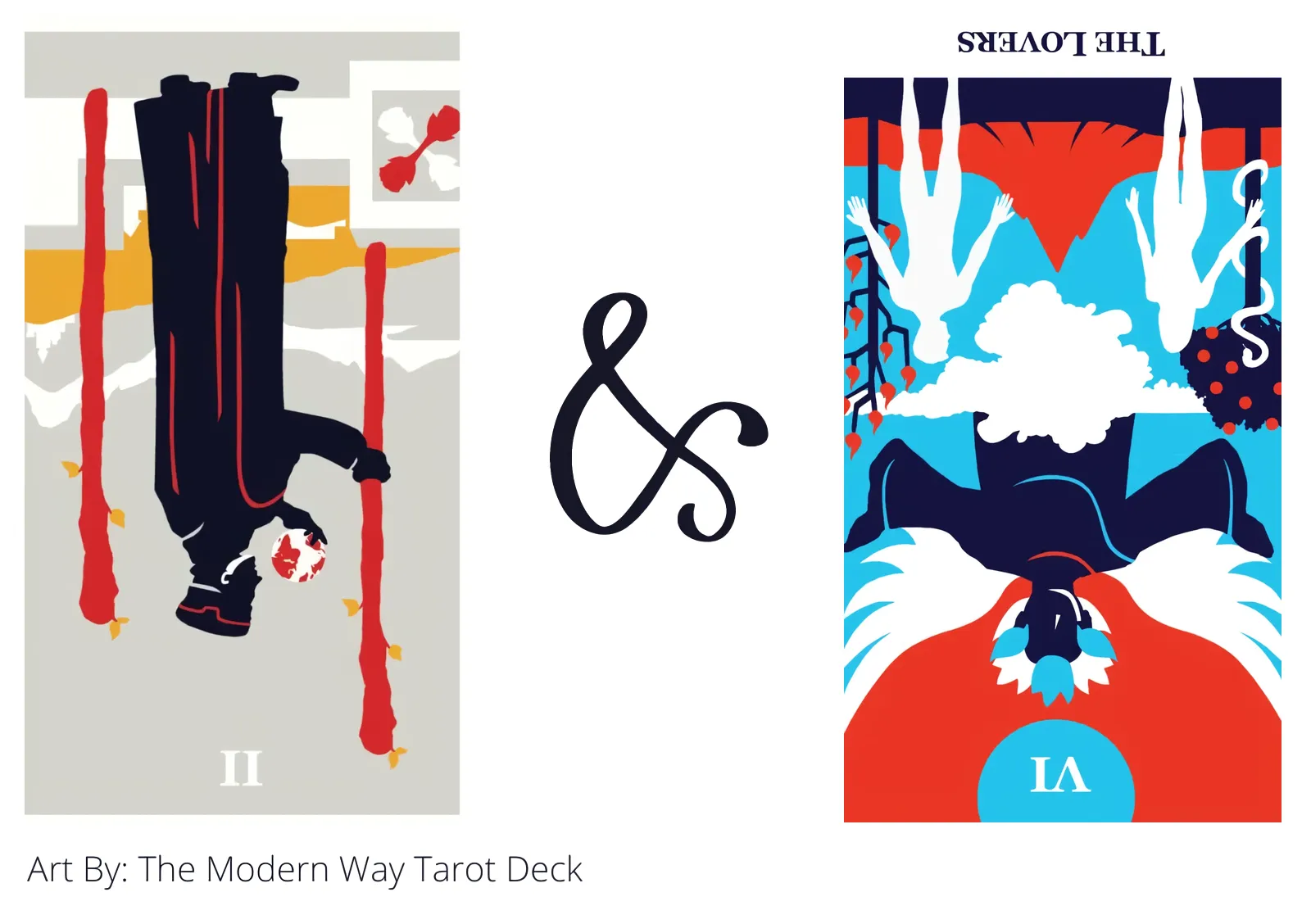 two of wands reversed and the lovers reversed tarot cards together