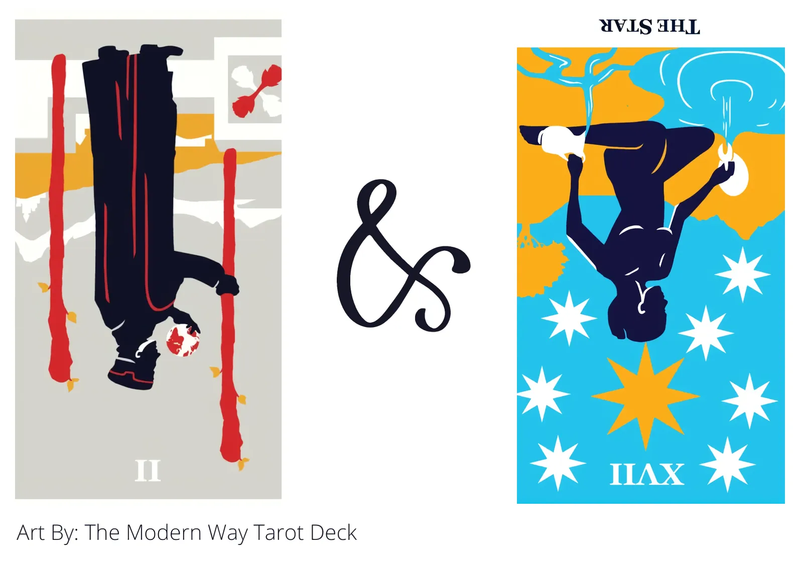 two of wands reversed and the star reversed tarot cards together