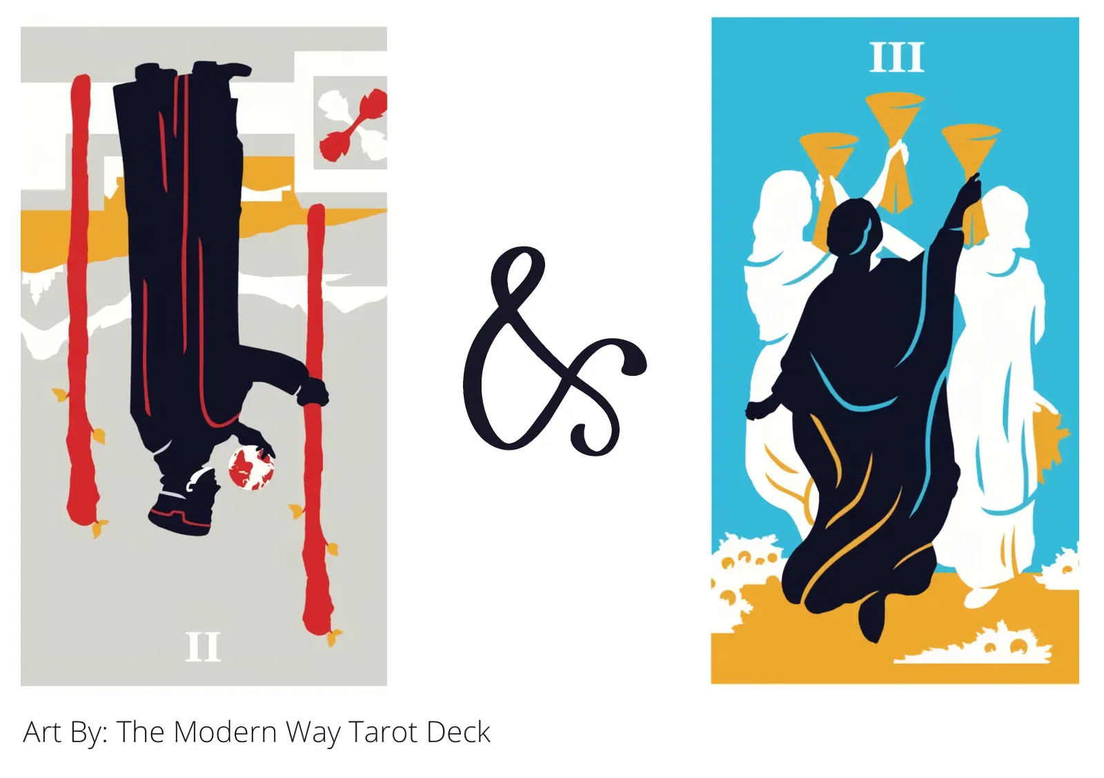 two of wands reversed and three of cups tarot cards together
