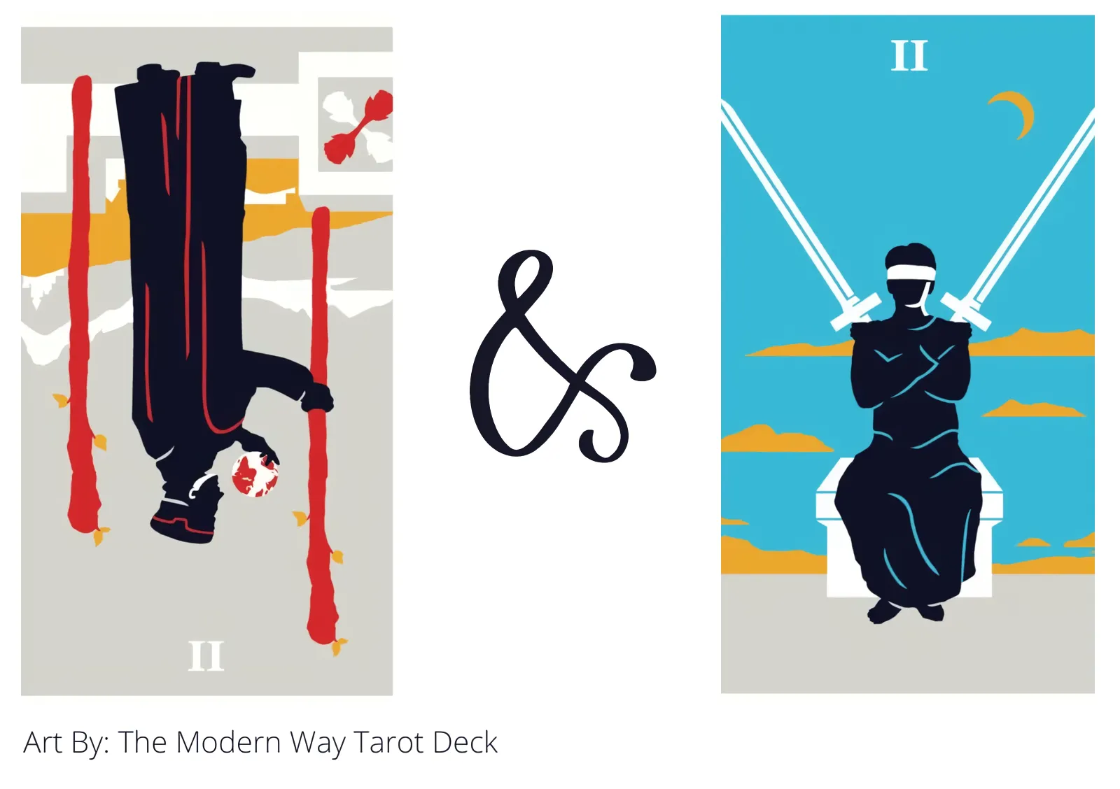 two of wands reversed and two of swords tarot cards together