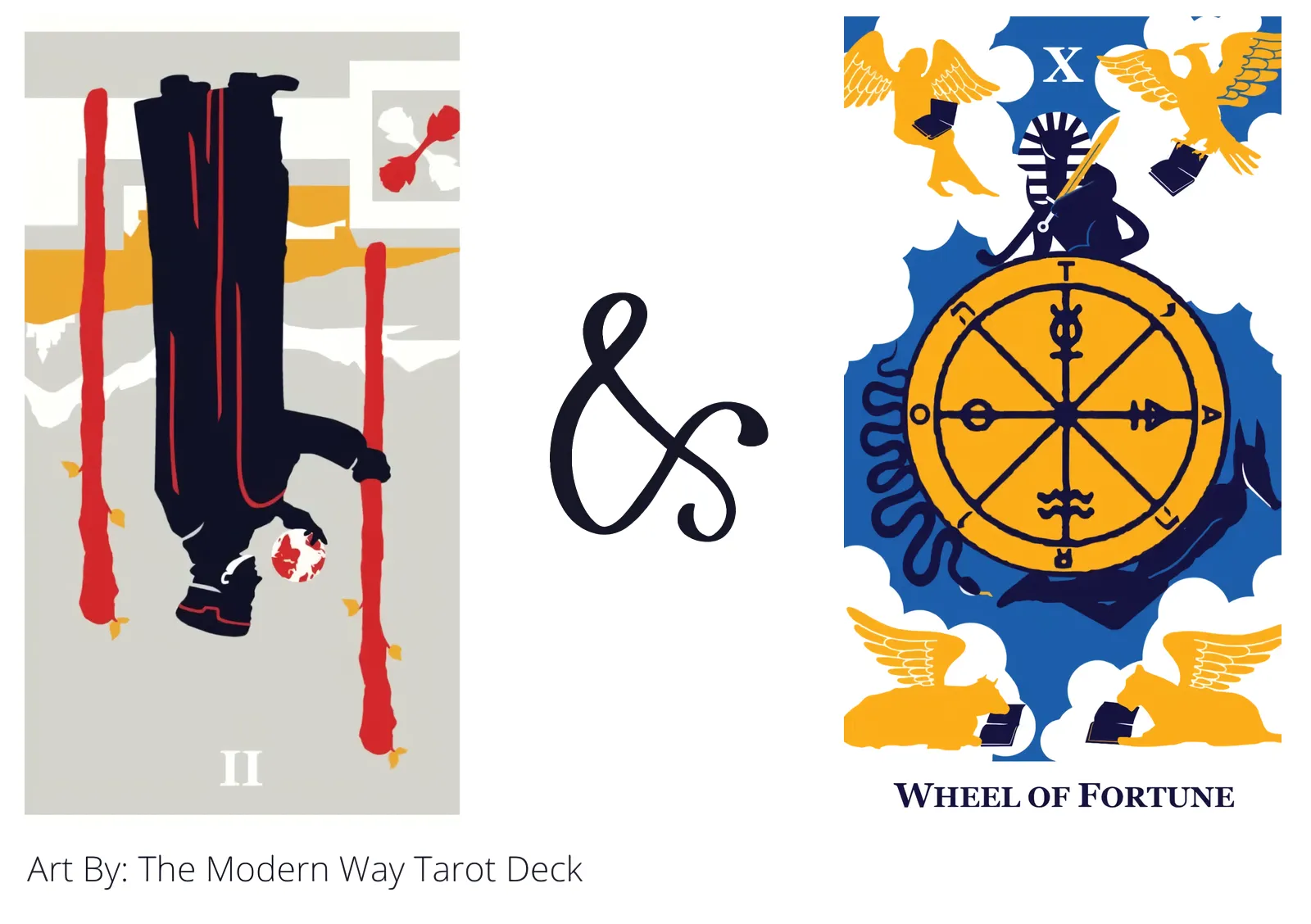 two of wands reversed and wheel of fortune tarot cards together