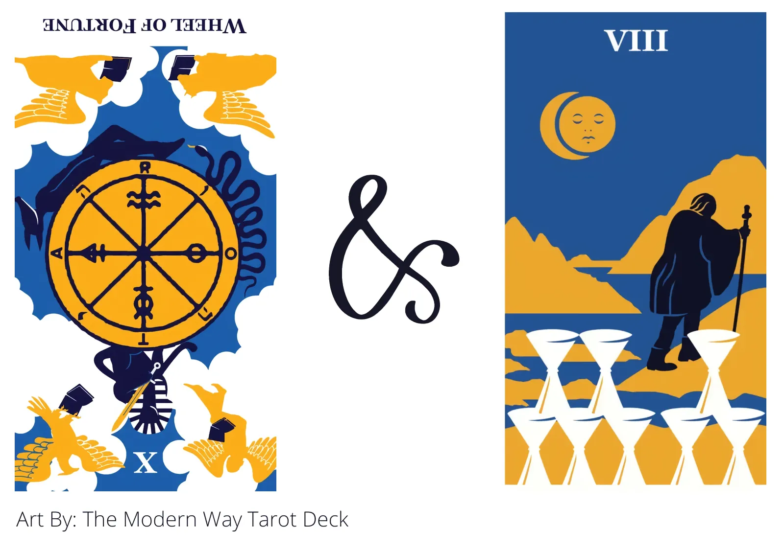 wheel of fortune reversed and eight of cups tarot cards together