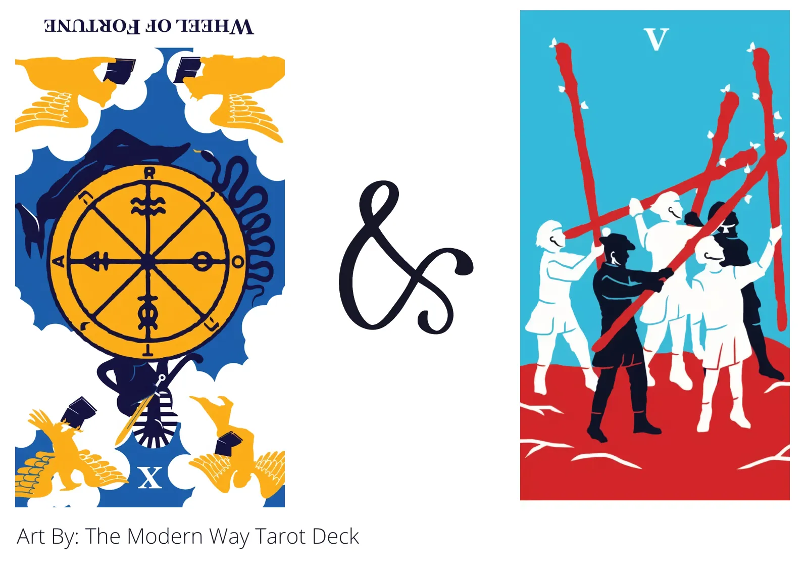 wheel of fortune reversed and five of wands tarot cards together