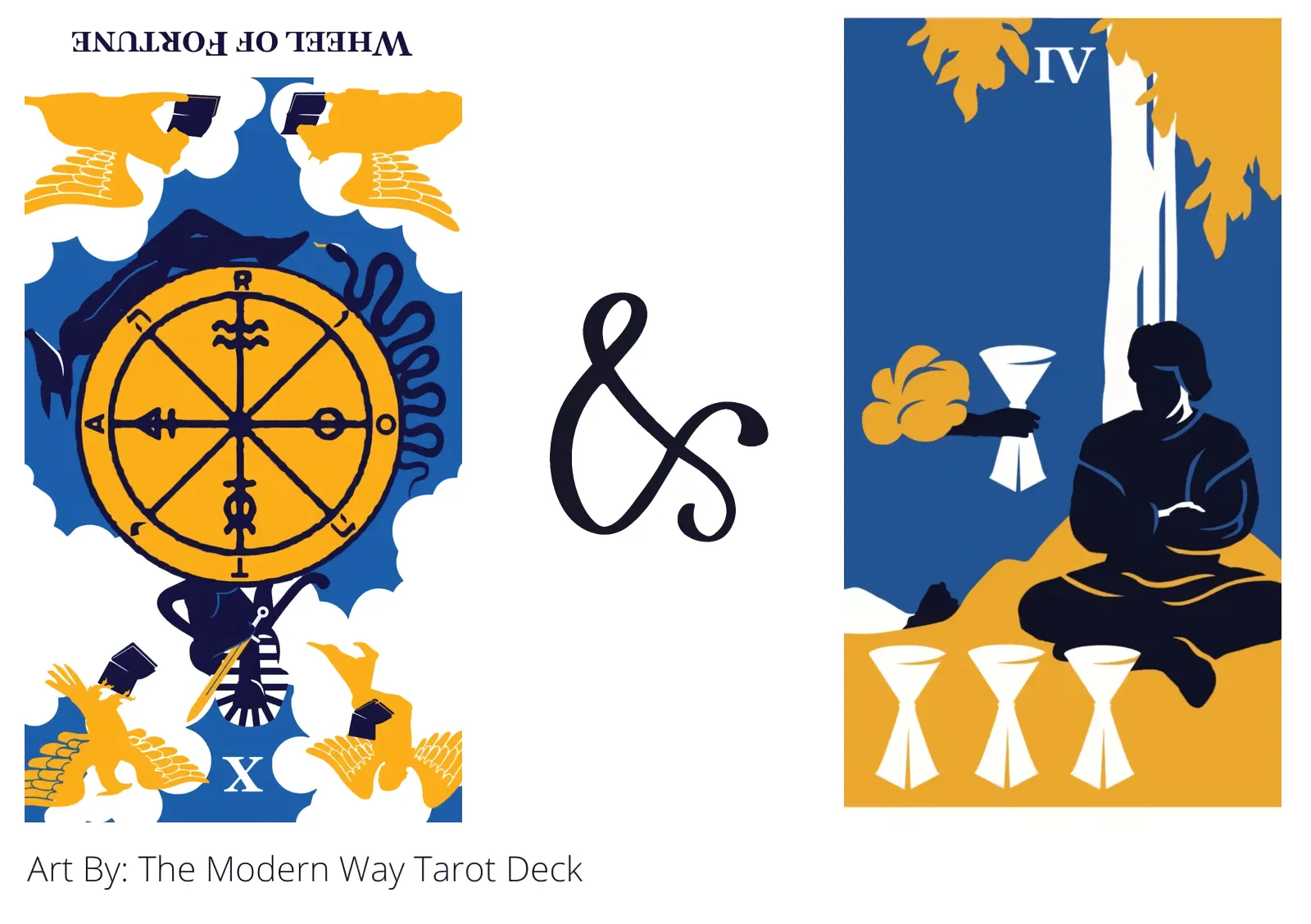 wheel of fortune reversed and four of cups tarot cards together