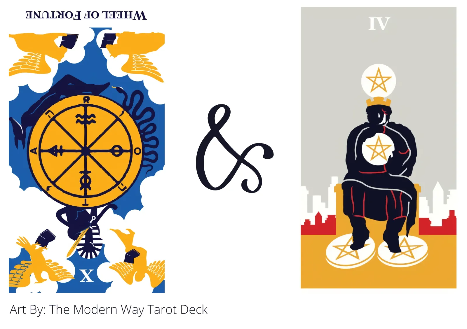 wheel of fortune reversed and four of pentacles tarot cards together
