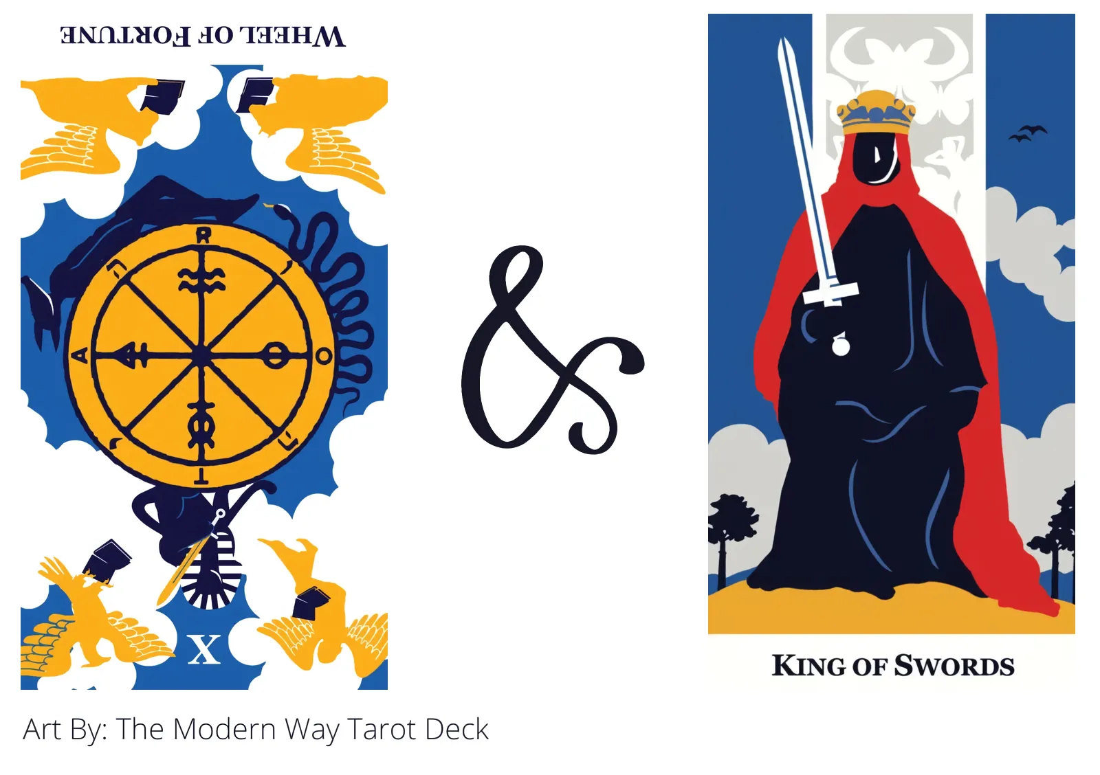 wheel of fortune reversed and king of swords tarot cards together
