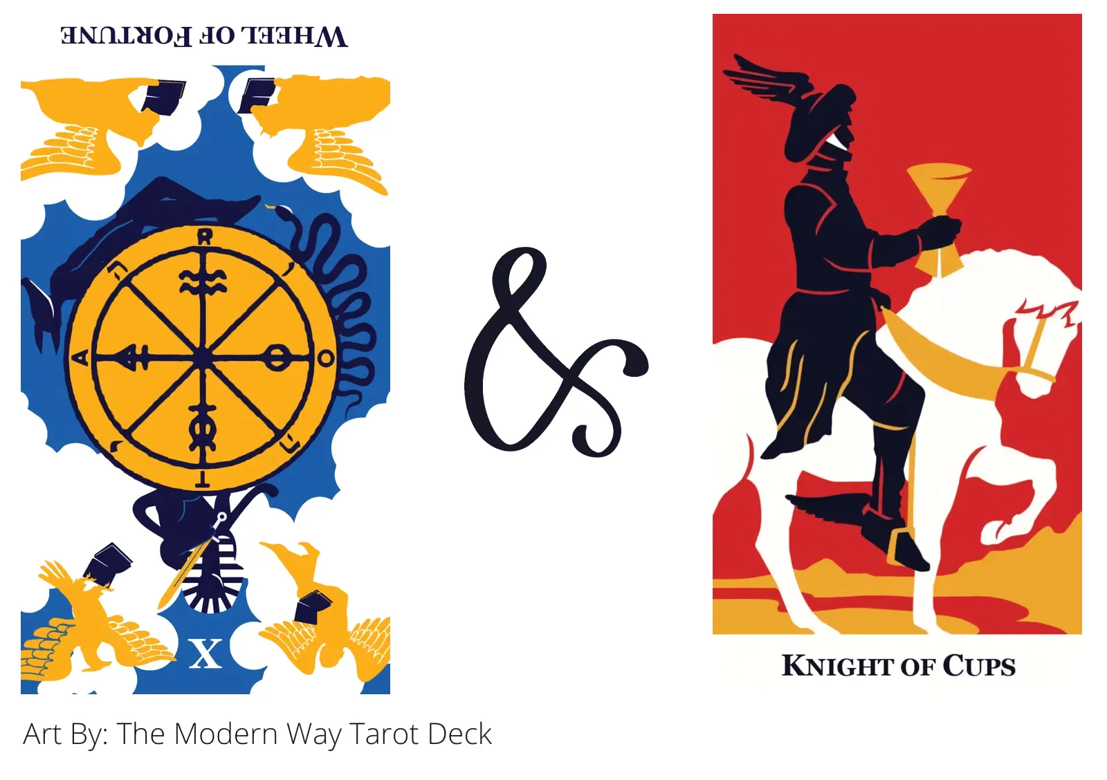 wheel of fortune reversed and knight of cups tarot cards together