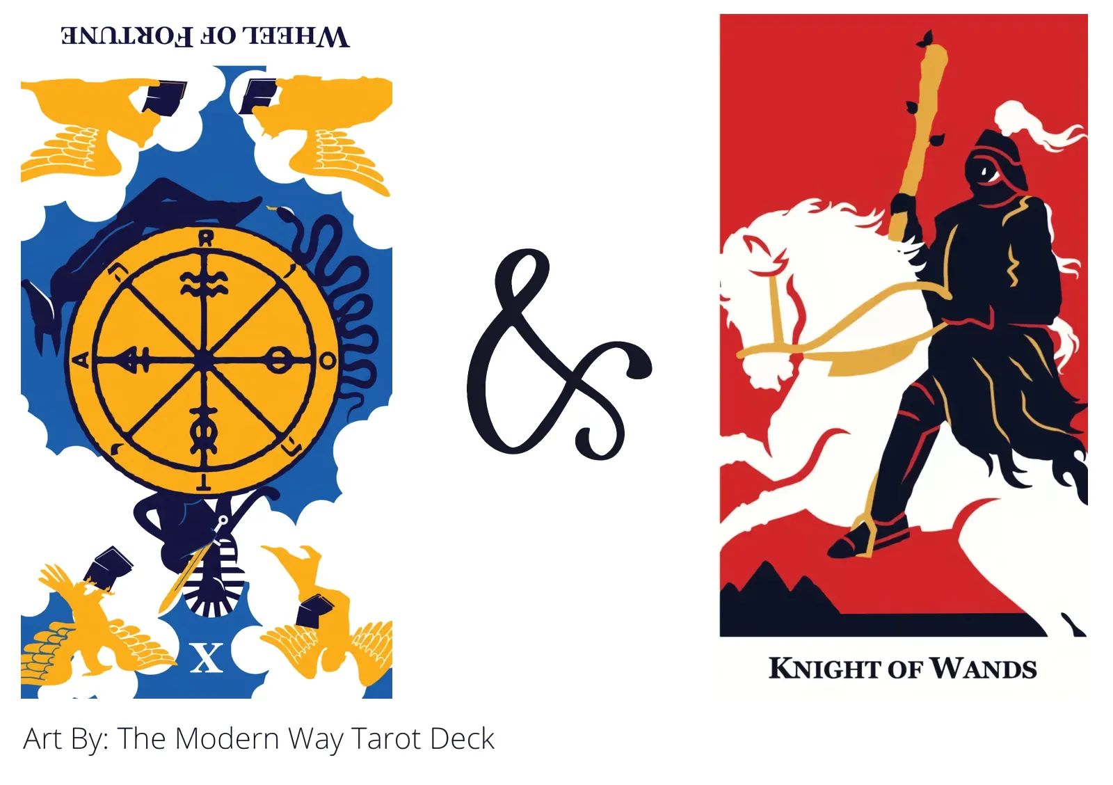 wheel of fortune reversed and knight of wands tarot cards together