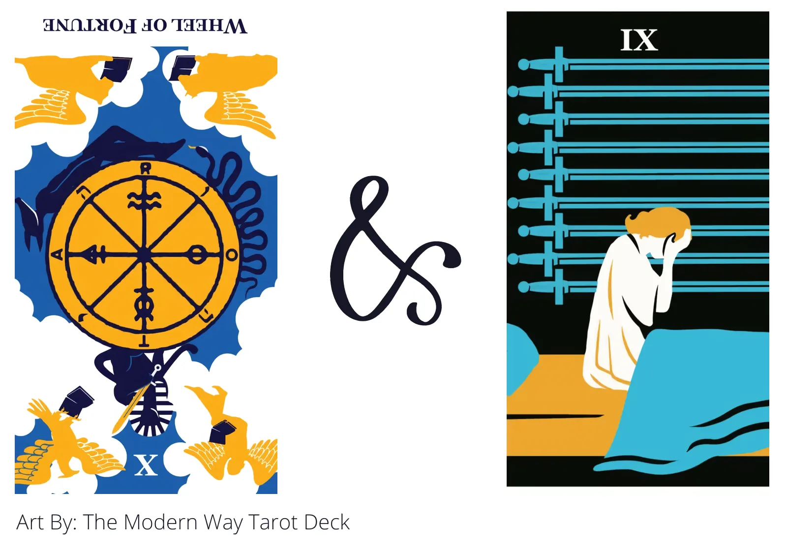 wheel of fortune reversed and nine of swords tarot cards together