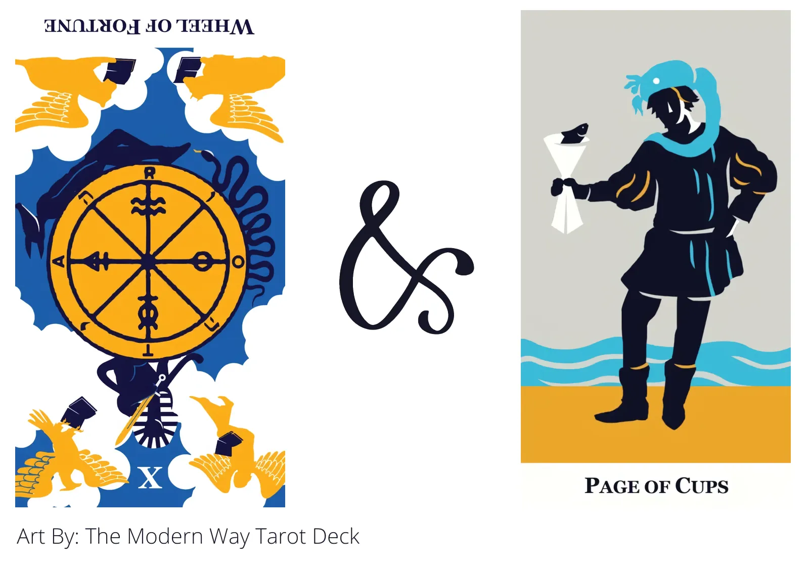wheel of fortune reversed and page of cups tarot cards together