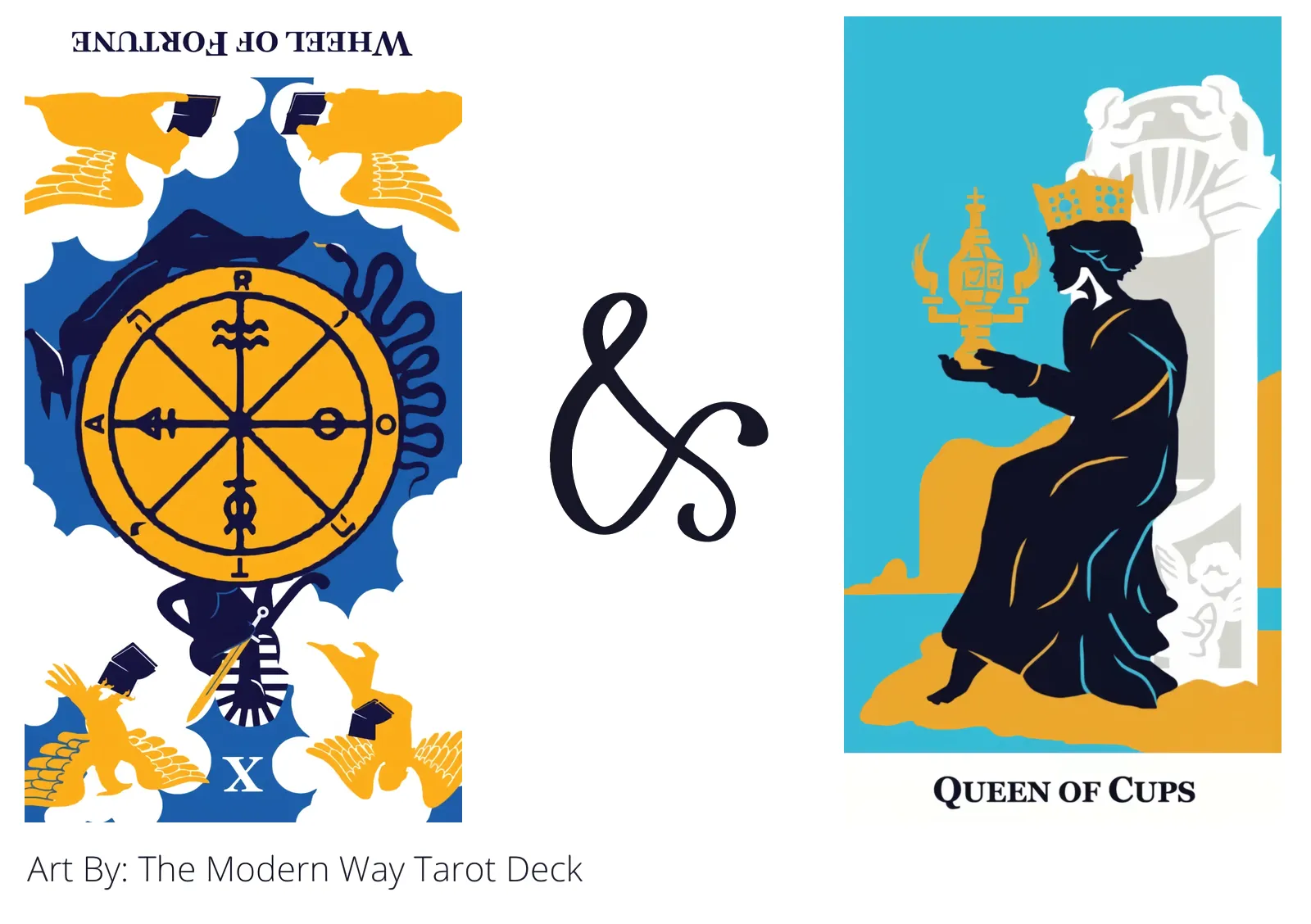 wheel of fortune reversed and queen of cups tarot cards together