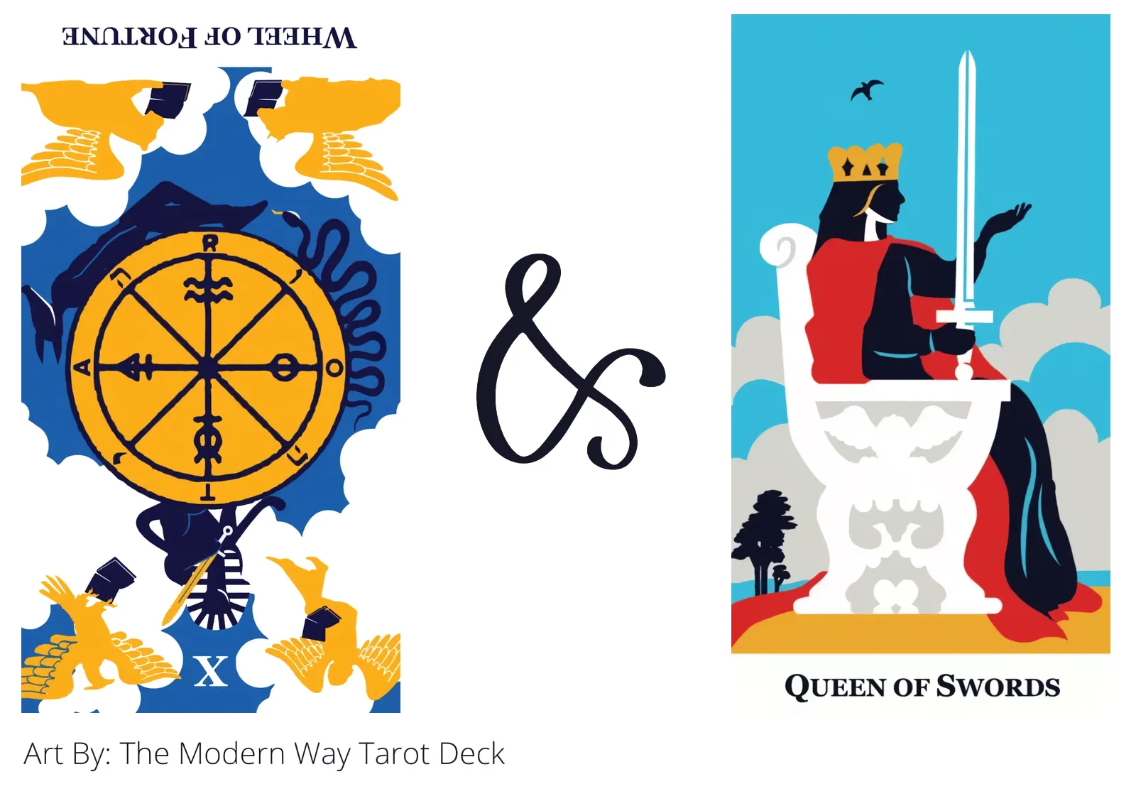 wheel of fortune reversed and queen of swords tarot cards together