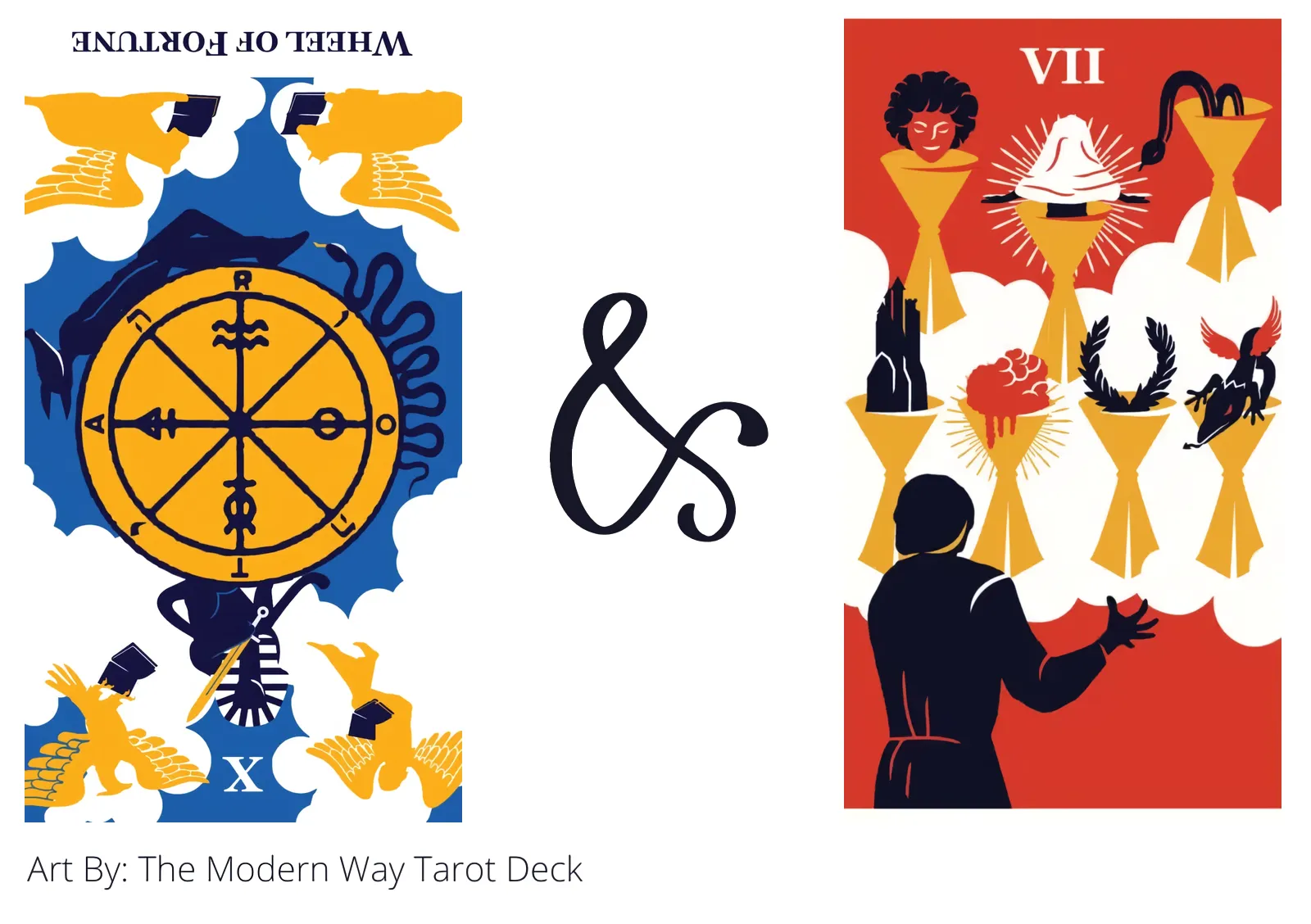 wheel of fortune reversed and seven of cups tarot cards together