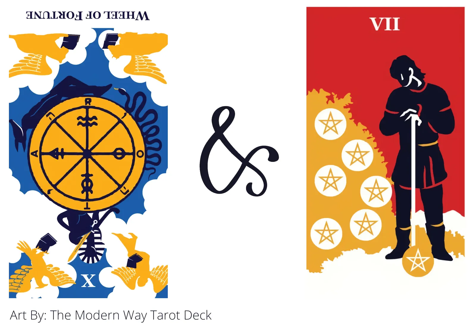 wheel of fortune reversed and seven of pentacles tarot cards together