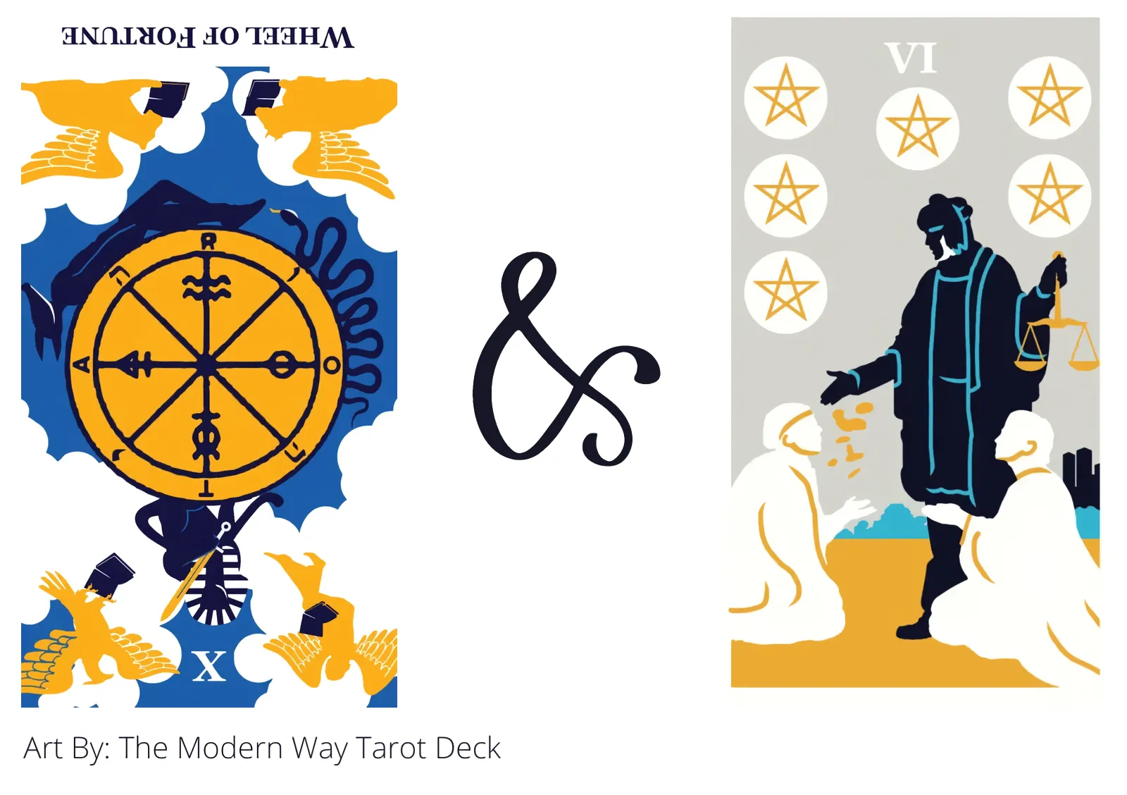 wheel of fortune reversed and six of pentacles tarot cards together