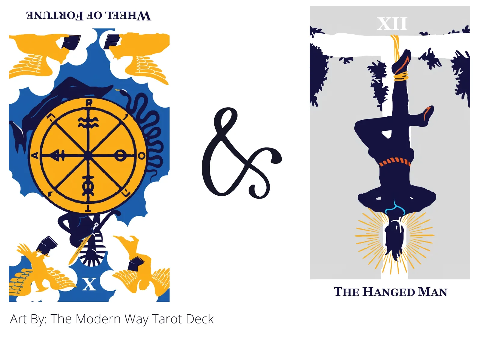 wheel of fortune reversed and the hanged man tarot cards together
