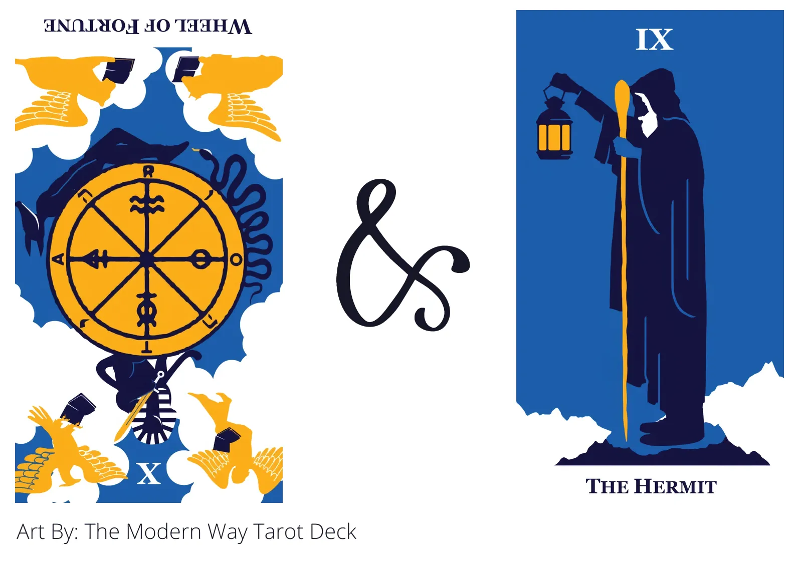 wheel of fortune reversed and the hermit tarot cards together