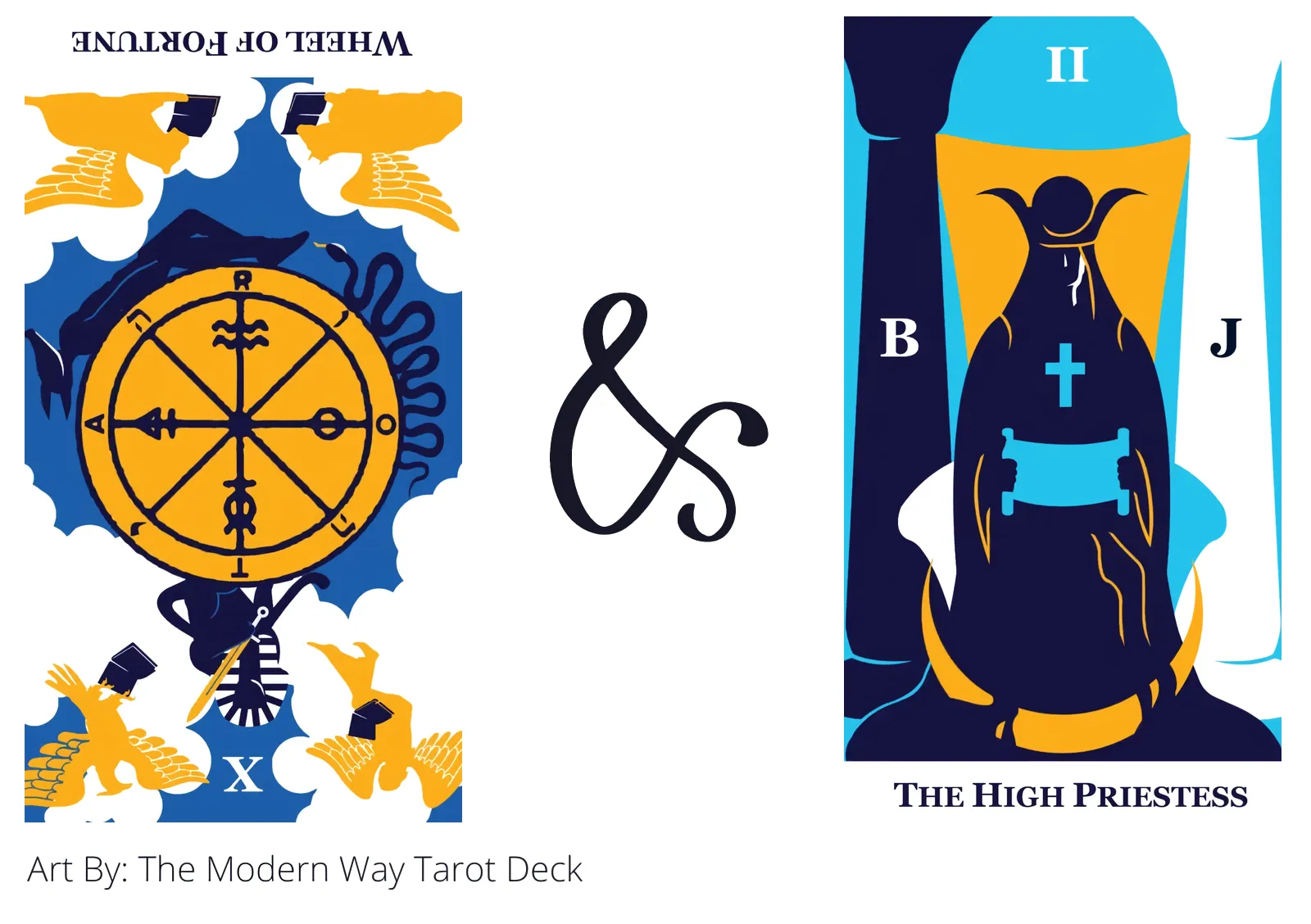 wheel of fortune reversed and the high priestess tarot cards together
