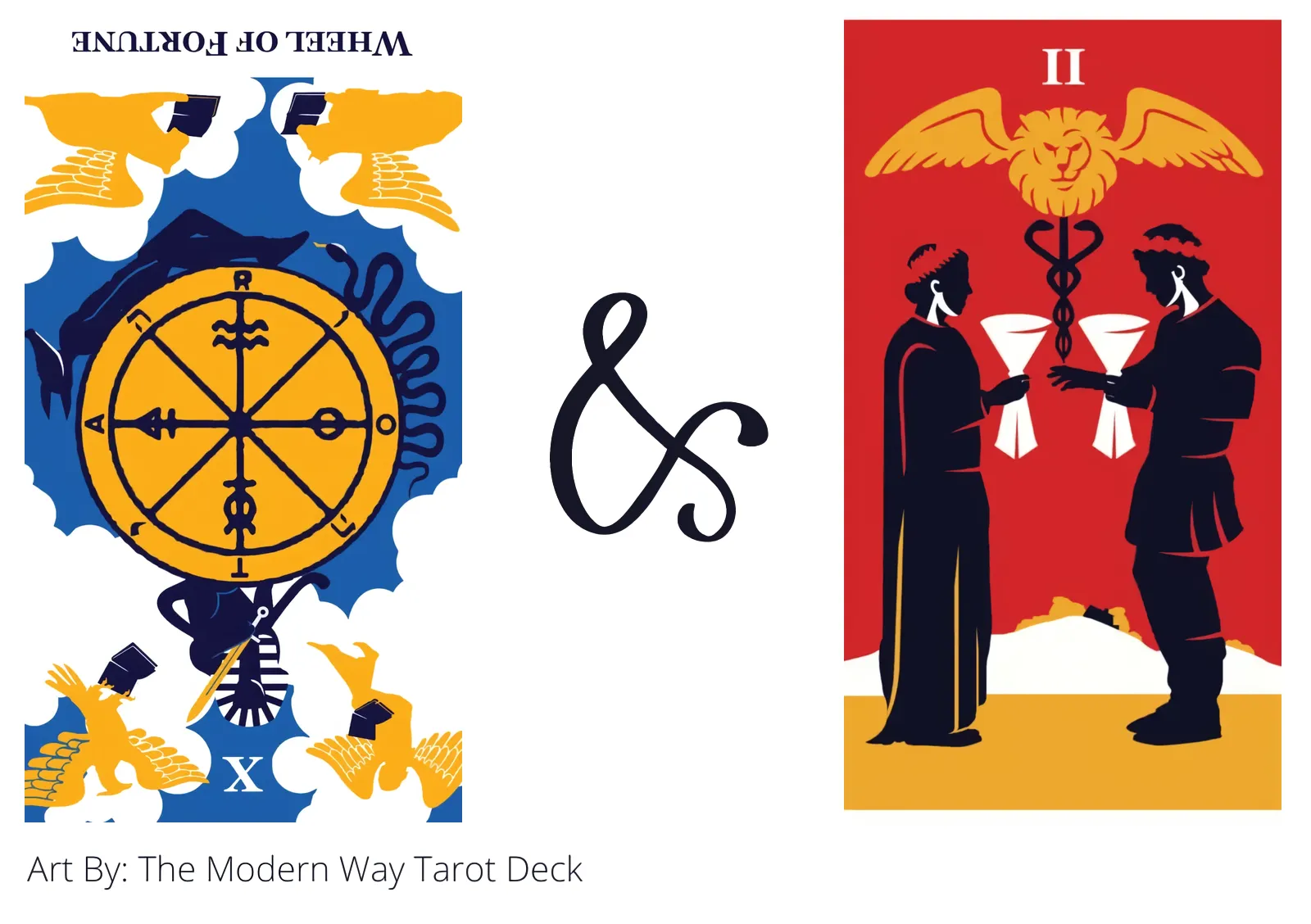 wheel of fortune reversed and two of cups tarot cards together