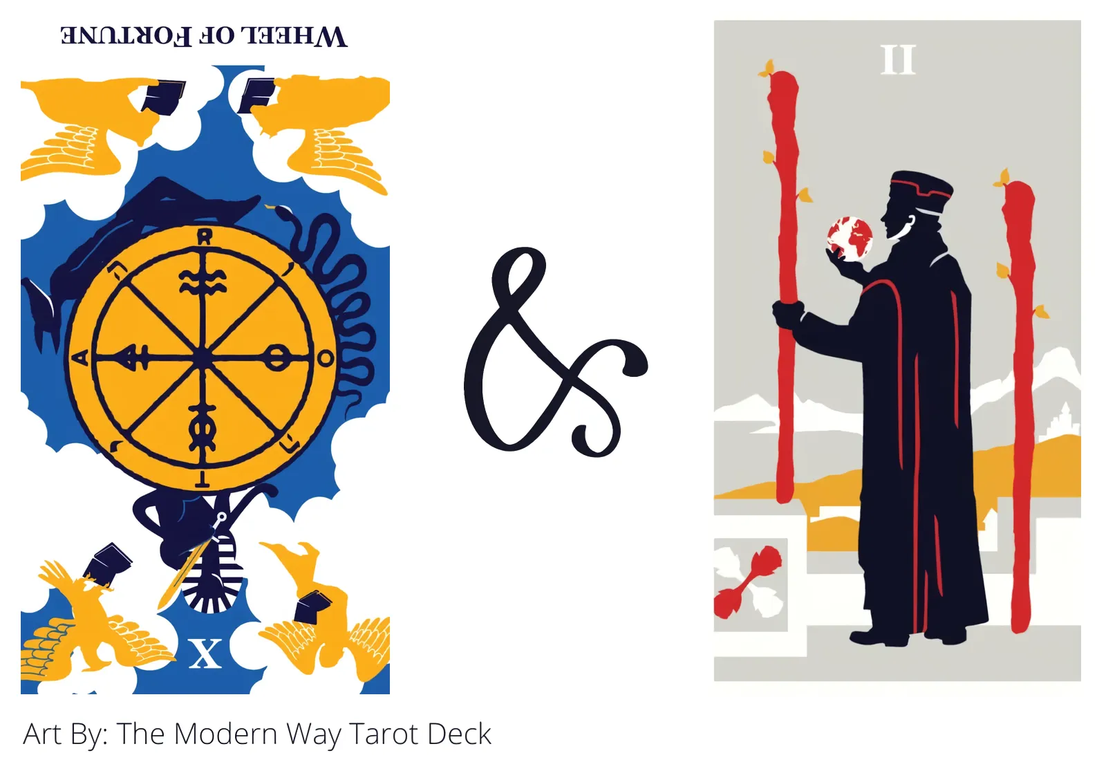 wheel of fortune reversed and two of wands tarot cards together